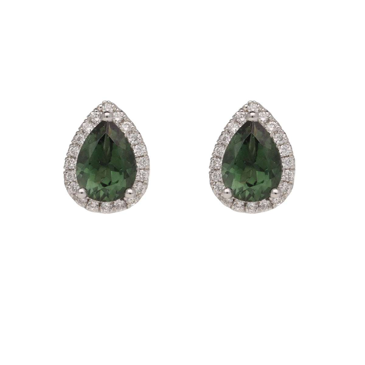 Green Tourmaline and Diamond 18ct White Gold Earrings - Michael Jones Jeweller