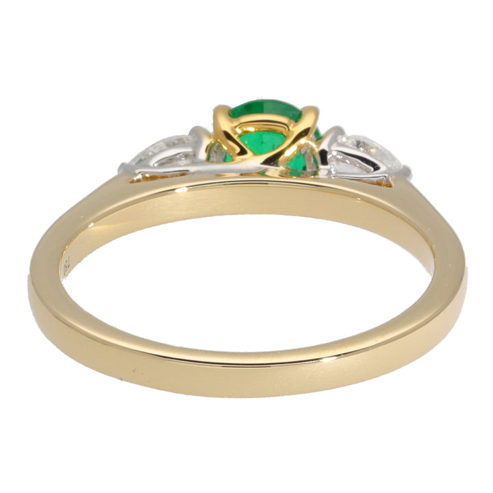 Emerald and Diamond 18ct Yellow Gold Three Stone Ring
