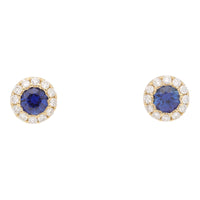Blue Sapphire and Diamond 18ct Yellow Gold Circular Cluster Earrings