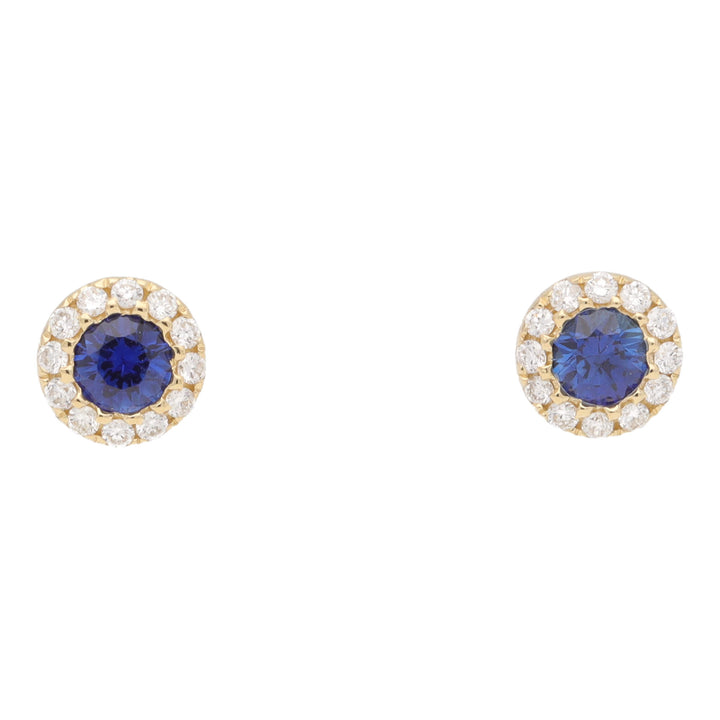 Blue Sapphire and Diamond 18ct Yellow Gold Circular Cluster Earrings