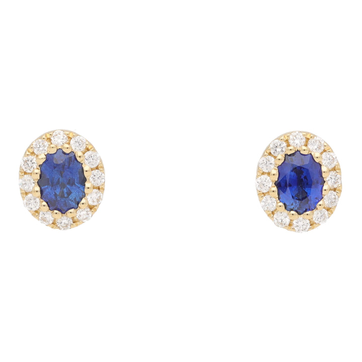 Sapphire and Diamond 18ct  Yellow Gold Oval Cluster Earrings - Michael Jones Jeweller