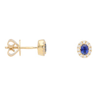 Sapphire and Diamond 18ct  Yellow Gold Oval Cluster Earrings - Michael Jones Jeweller