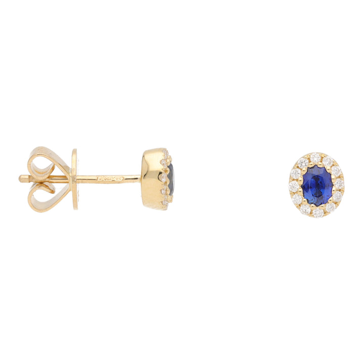 Sapphire and Diamond 18ct  Yellow Gold Oval Cluster Earrings - Michael Jones Jeweller