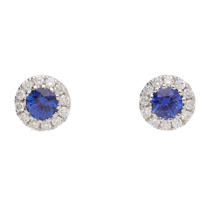 Sapphire and Diamond 18ct White Gold Cluster Earrings - Michael Jones Jeweller