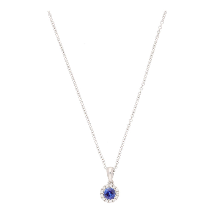Sapphire and Diamond 18ct White Gold Round Cluster Necklace - Michael Jones Jeweller