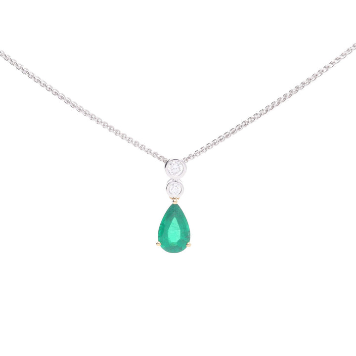 Emerald and Diamond 18ct White and Yellow Gold Pendant - Michael Jones Jeweller