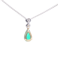 Emerald and Diamond 18ct White and Yellow Gold Pendant - Michael Jones Jeweller