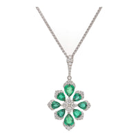 Emerald and Diamond 18ct White Gold Starburst Necklace - Michael Jones Jeweller