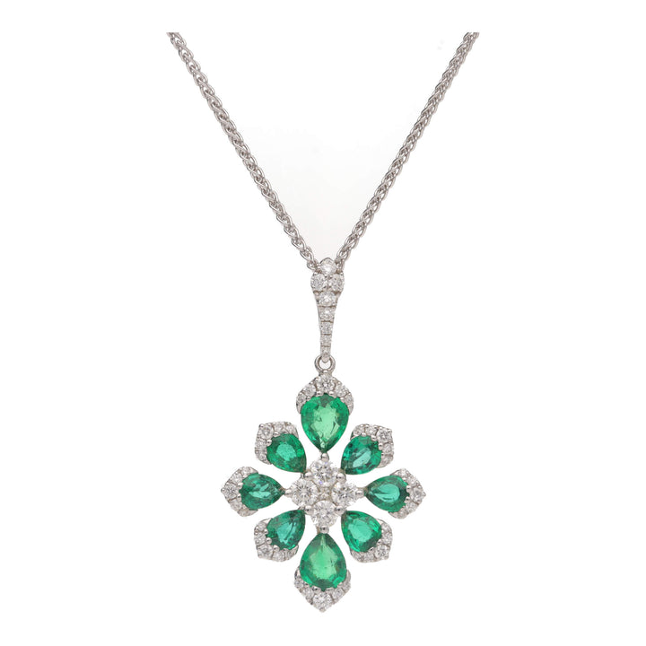 Emerald and Diamond 18ct White Gold Starburst Necklace - Michael Jones Jeweller