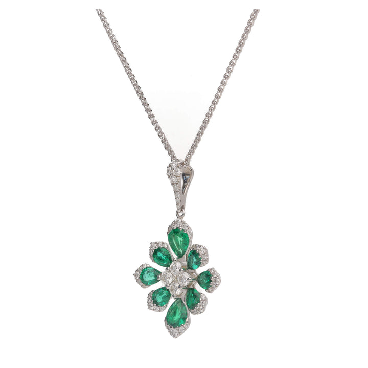 Emerald and Diamond 18ct White Gold Starburst Necklace - Michael Jones Jeweller