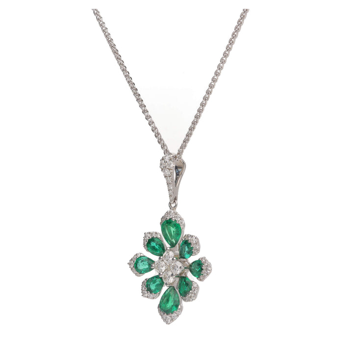 Emerald and Diamond 18ct White Gold Starburst Necklace
