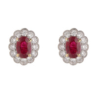 Ruby and Diamond 18ct White Gold Oval Ruby Cluster Earrings - Michael Jones Jeweller