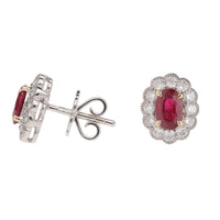 Ruby and Diamond 18ct White Gold Oval Ruby Cluster Earrings - Michael Jones Jeweller