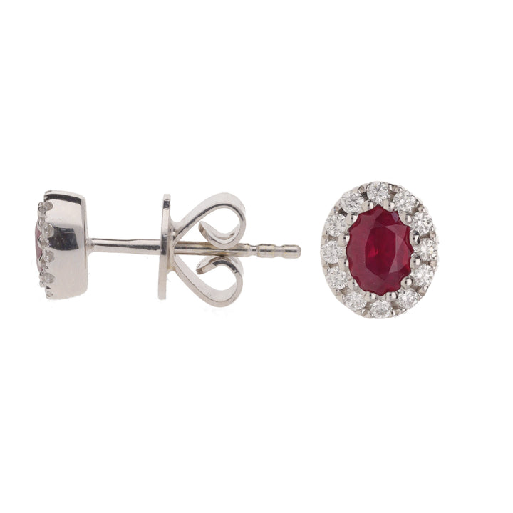 Ruby and Diamond 18ct White Gold Cluster Earrings