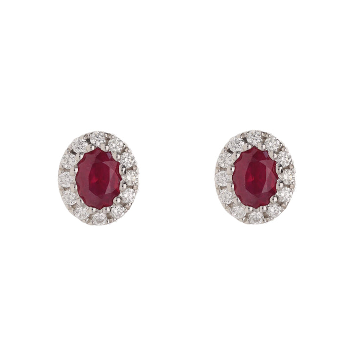 Ruby and Diamond 18ct White Gold Cluster Earrings