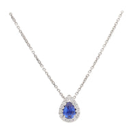 Sapphire and Diamond Pear Shaped 18ct White Gold Pendant - Michael Jones Jeweller
