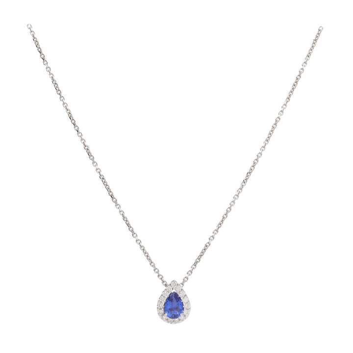 Sapphire and Diamond Pear Shaped 18ct White Gold Pendant - Michael Jones Jeweller