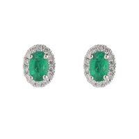 Emerald and Diamond 18ct White Gold Stud Earrings - Michael Jones Jeweller