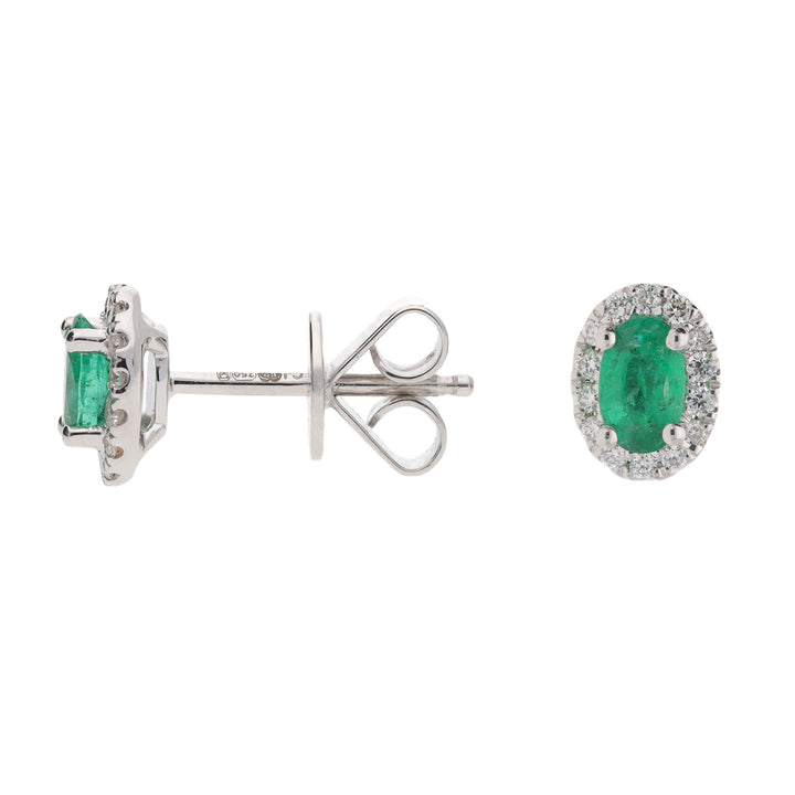 Emerald and Diamond 18ct White Gold Stud Earrings - Michael Jones Jeweller