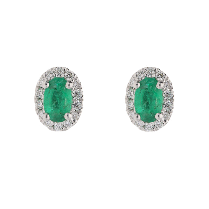 Emerald and Diamond 18ct White Gold Stud Earrings - Michael Jones Jeweller