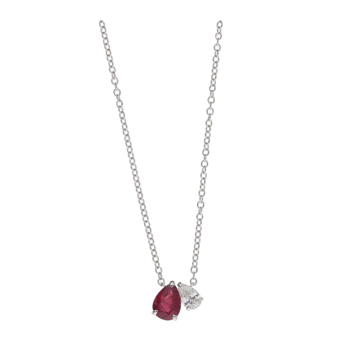 Ruby and Diamond Toi et Moi 18ct White Gold Necklace - Michael Jones Jeweller
