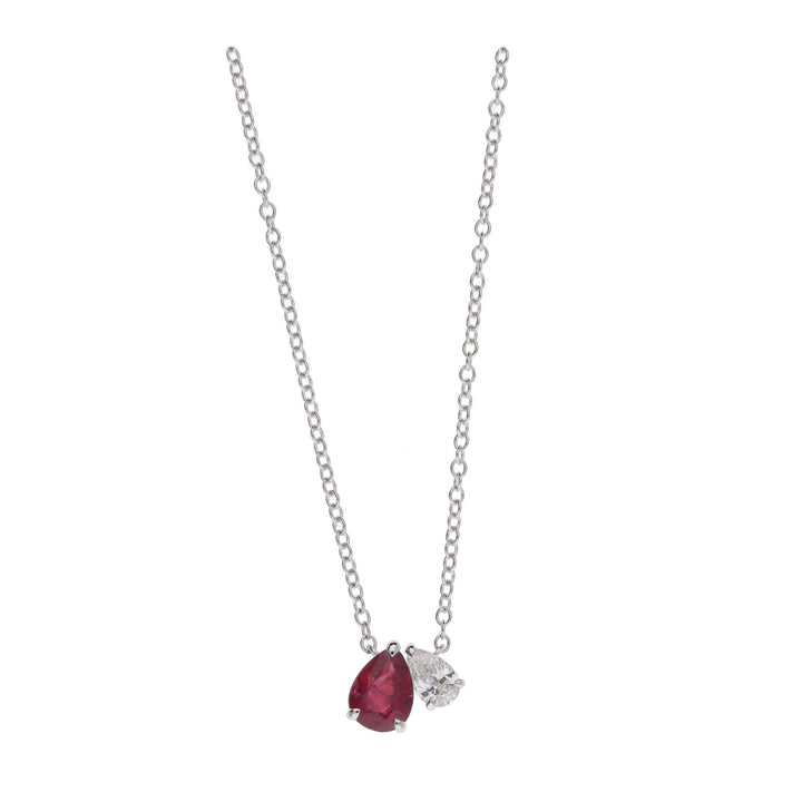 Ruby and Diamond Toi et Moi 18ct White Gold Necklace