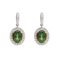 Skye Oval Green Tourmaline and Diamond Platinum Earrings - Michael Jones Jeweller