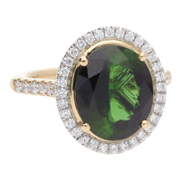 Green Tourmaline and Diamond Oval 18ct Yellow Gold Cluster Ring - Michael Jones Jeweller