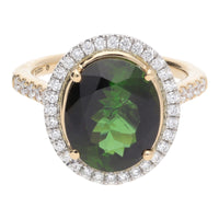 Green Tourmaline and Diamond Oval 18ct Yellow Gold Cluster Ring - Michael Jones Jeweller