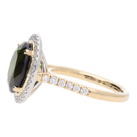 Green Tourmaline and Diamond Oval 18ct Yellow Gold Cluster Ring - Michael Jones Jeweller