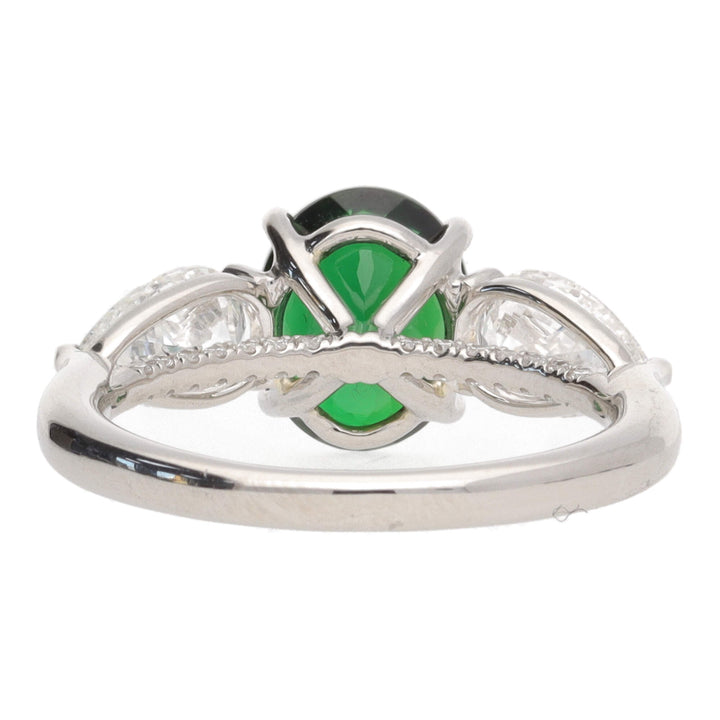 Green Tourmaline and Diamond Platinum Florentine Three Stone Ring - Michael Jones Jeweller
