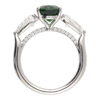 Green Tourmaline and Diamond Platinum Florentine Three Stone Ring - Michael Jones Jeweller