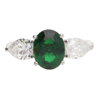 Green Tourmaline and Diamond Platinum Florentine Three Stone Ring - Michael Jones Jeweller