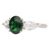 Green Tourmaline and Diamond Platinum Florentine Three Stone Ring - Michael Jones Jeweller