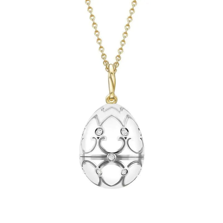 Fabergé Heritage Surprise Rose Pendant 18ct Yellow and White Gold Diamond and Enamel Carved Mother of Pearl