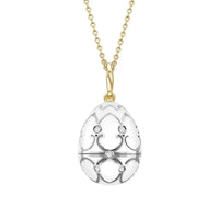 Fabergé Heritage Yellow and White Gold Diamond and Enamel Carved Mother of Pearl Rose Surprise Locket - Michael Jones Jeweller
