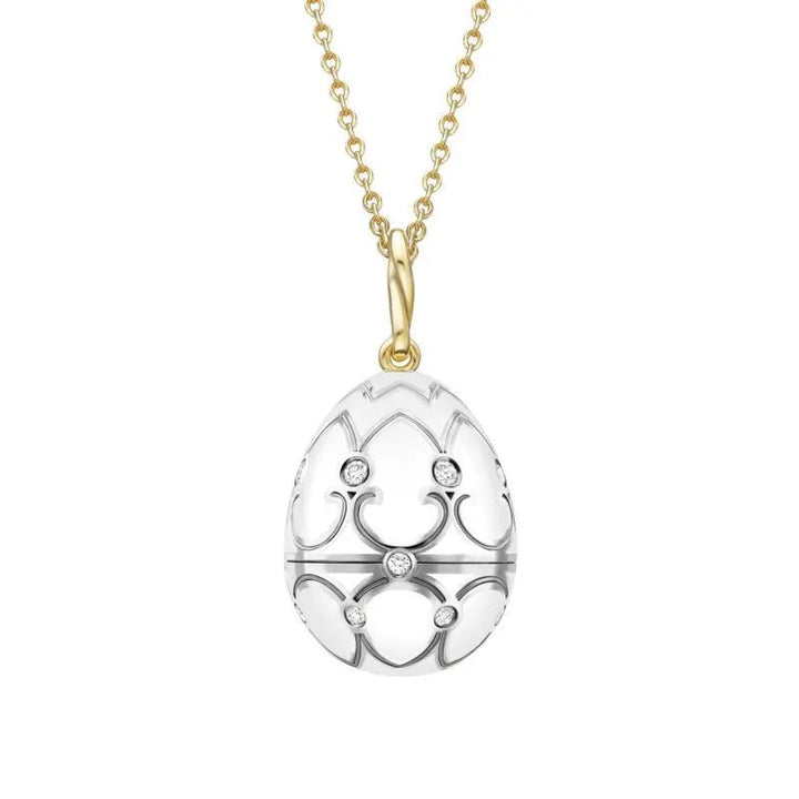 Fabergé Heritage Yellow and White Gold Diamond and Enamel Carved Mother of Pearl Rose Surprise Locket