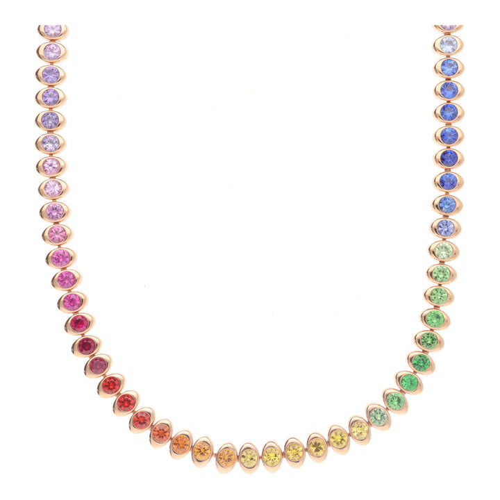 Fabergé Colours of Love Cosmic Curve Rose Gold Rainbow Multicoloured Gemstone Necklace - Michael Jones Jeweller