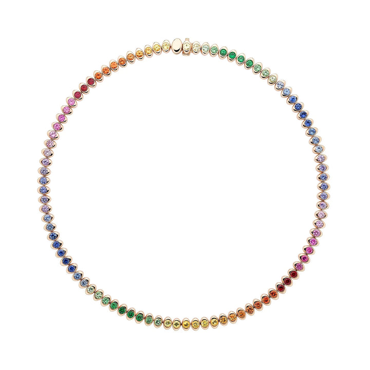 Fabergé Colours of Love Cosmic Curve Rose Gold Rainbow Multicoloured Gemstone Necklace - Michael Jones Jeweller