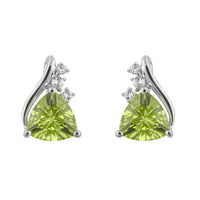 Triangular Peridot and White Topaz 9ct White Gold Stud Earrings - Michael Jones Jeweller