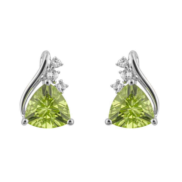 Triangular Peridot and White Topaz 9ct White Gold Stud Earrings - Michael Jones Jeweller