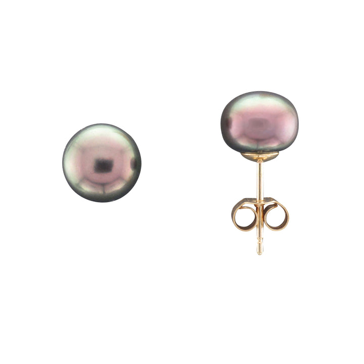 Black Freshwater Pearl 9ct Yellow Gold Stud Earrings