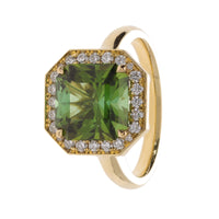 Green Tourmaline and Diamond 18ct Yellow Gold Cluster Ring - Michael Jones Jeweller