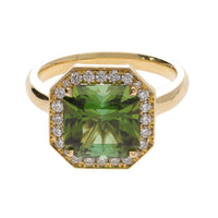 Green Tourmaline and Diamond 18ct Yellow Gold Cluster Ring