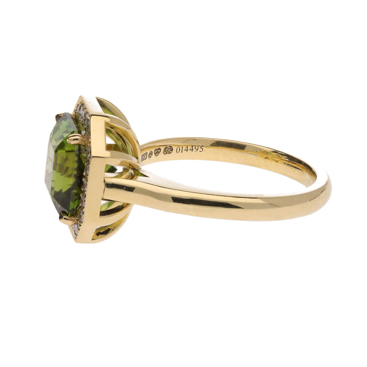 Green Tourmaline and Diamond 18ct Yellow Gold Cluster Ring