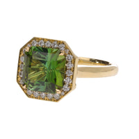 Green Tourmaline and Diamond 18ct Yellow Gold Cluster Ring