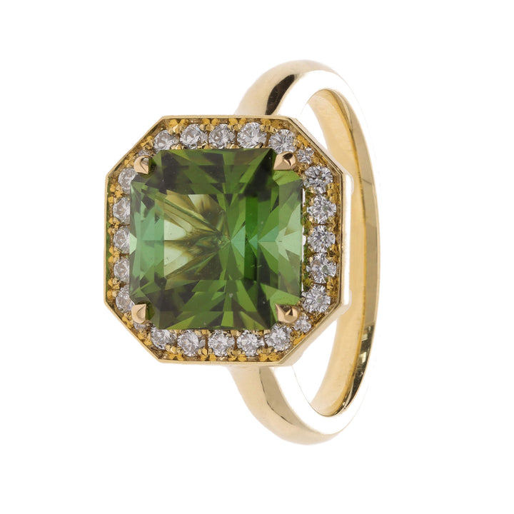 Green Tourmaline and Diamond 18ct Yellow Gold Cluster Ring