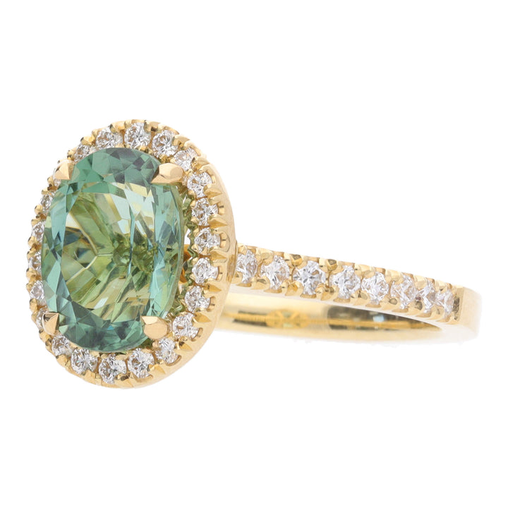 Montana Castel Green Tourmaline and Diamond 18ct Yellow Gold Oval Cluster Ring