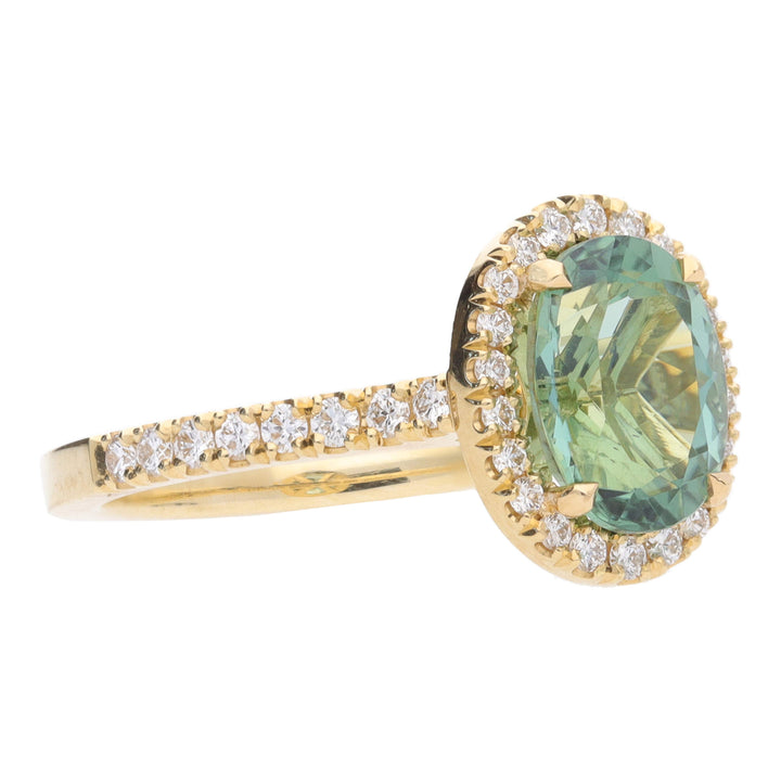 Montana Castel Green Tourmaline and Diamond 18ct Yellow Gold Oval Cluster Ring