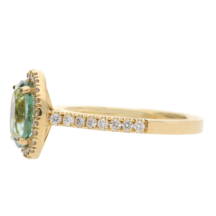 Montana Castel Green Tourmaline and Diamond 18ct Yellow Gold Oval Cluster Ring